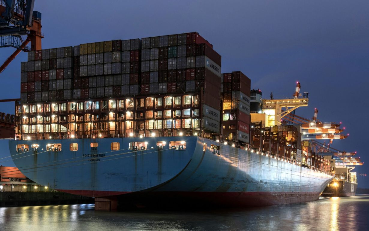 Container cargo ship at port — international export from the USA and Canada